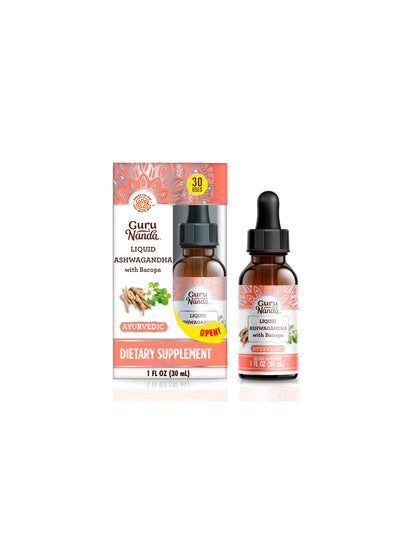 GurNanda Suplemento dietético líquido de Ashwagandha y Bacopa para adultos 30ml