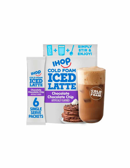 IHOP Chocolate con chispas Iced Latte café instantáneo de espuma fría, 6 paquetes