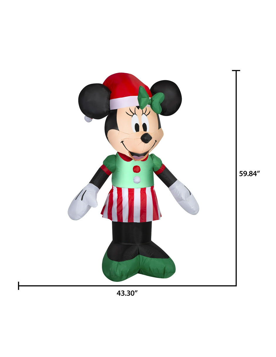 Inflable navideño Minnie rayas para patio 1.5 metros