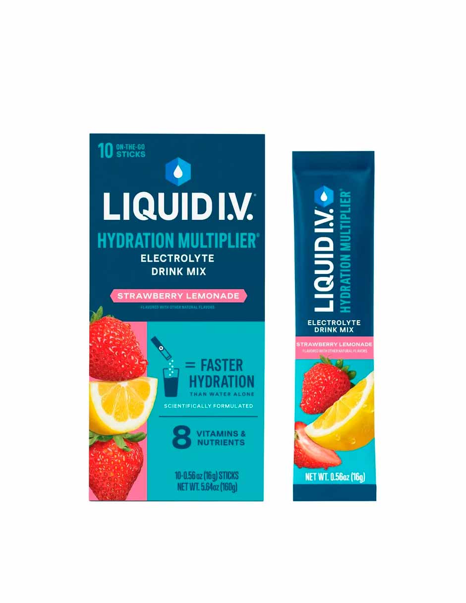 Liquid I.V. Suplementos de electrolitos en polvo sabor limonada de fresa , 10 unidades