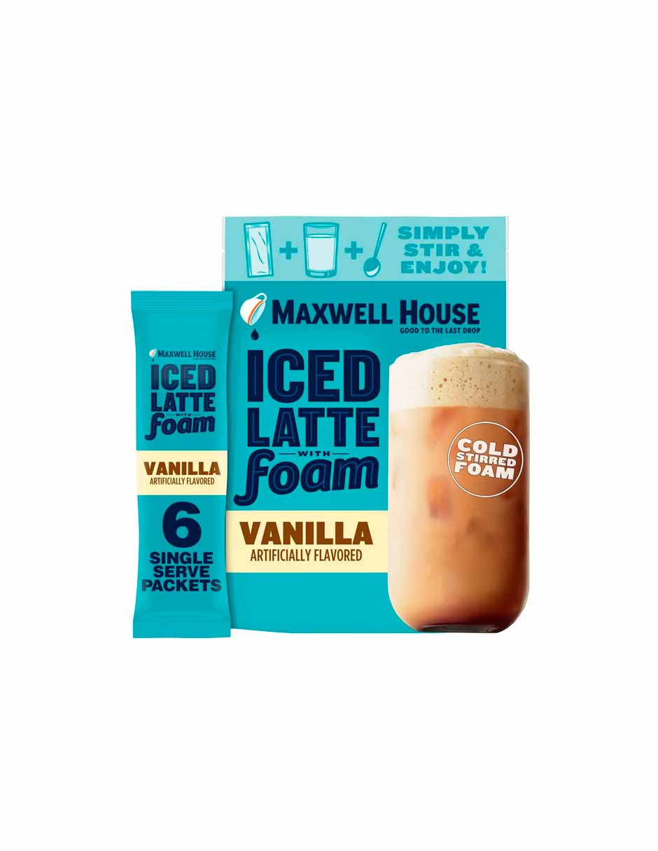 Maxwell House Iced Vanilla Latte con mezcla de bebida de café instantáneo 6 paquetes