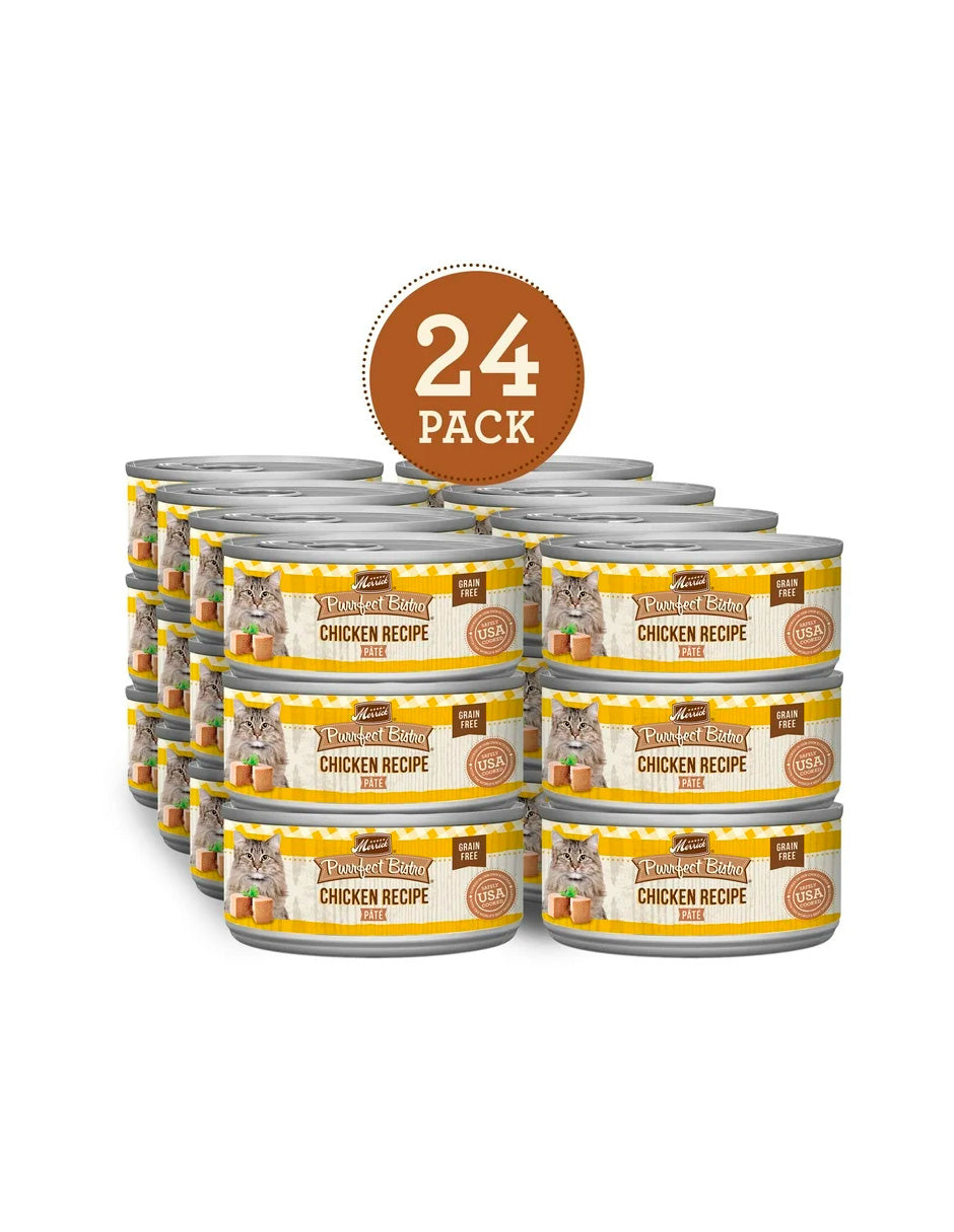 Merrick Purrfect Bistro, Pollo Alto en Proteínas sin Granos, Paté de Comida Húmeda para Gatos, 24 pack