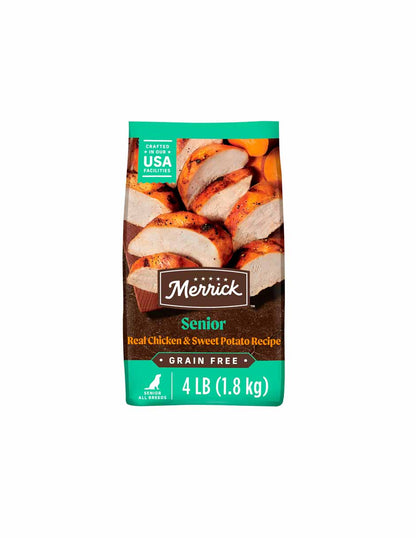 Merrick Alimento seco para perros senior sabor pollo y camote 1.8kg