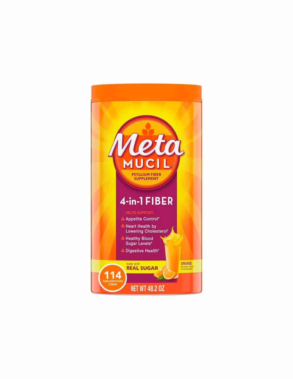 Suplemento de fibra Metamucil en polvo, azúcar, naranja, 1.36kg