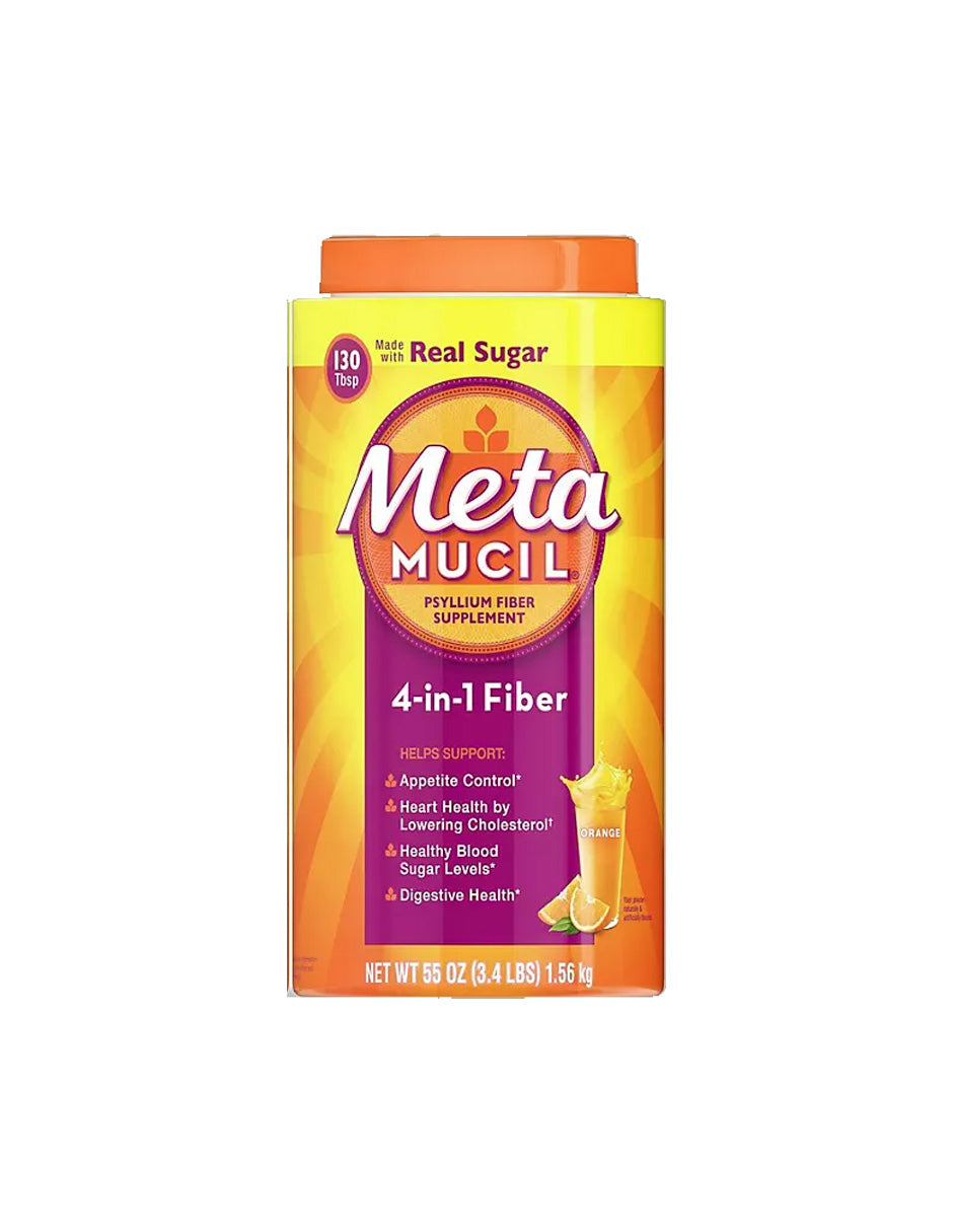 Metamucil Fiber 4 en 1 Suplemento en polvo de fibra de psyllium , naranja 1.56 kg