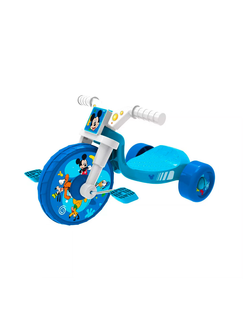 Triciclo infantil con volante de 10" y sonido electrónico de Mickey Mouse, color azul