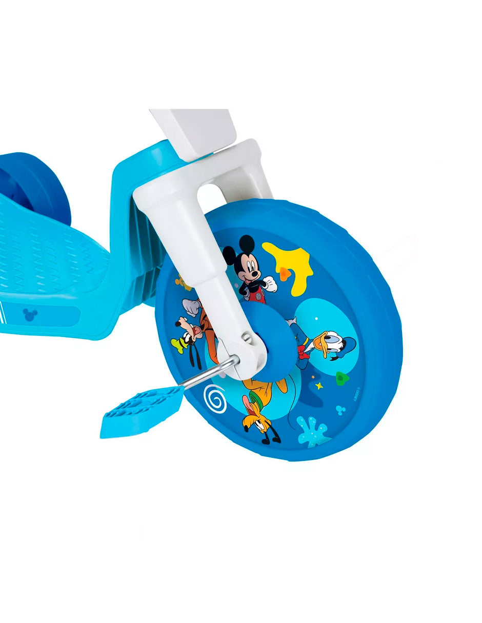 Triciclo infantil con volante de 10" y sonido electrónico de Mickey Mouse, color azul