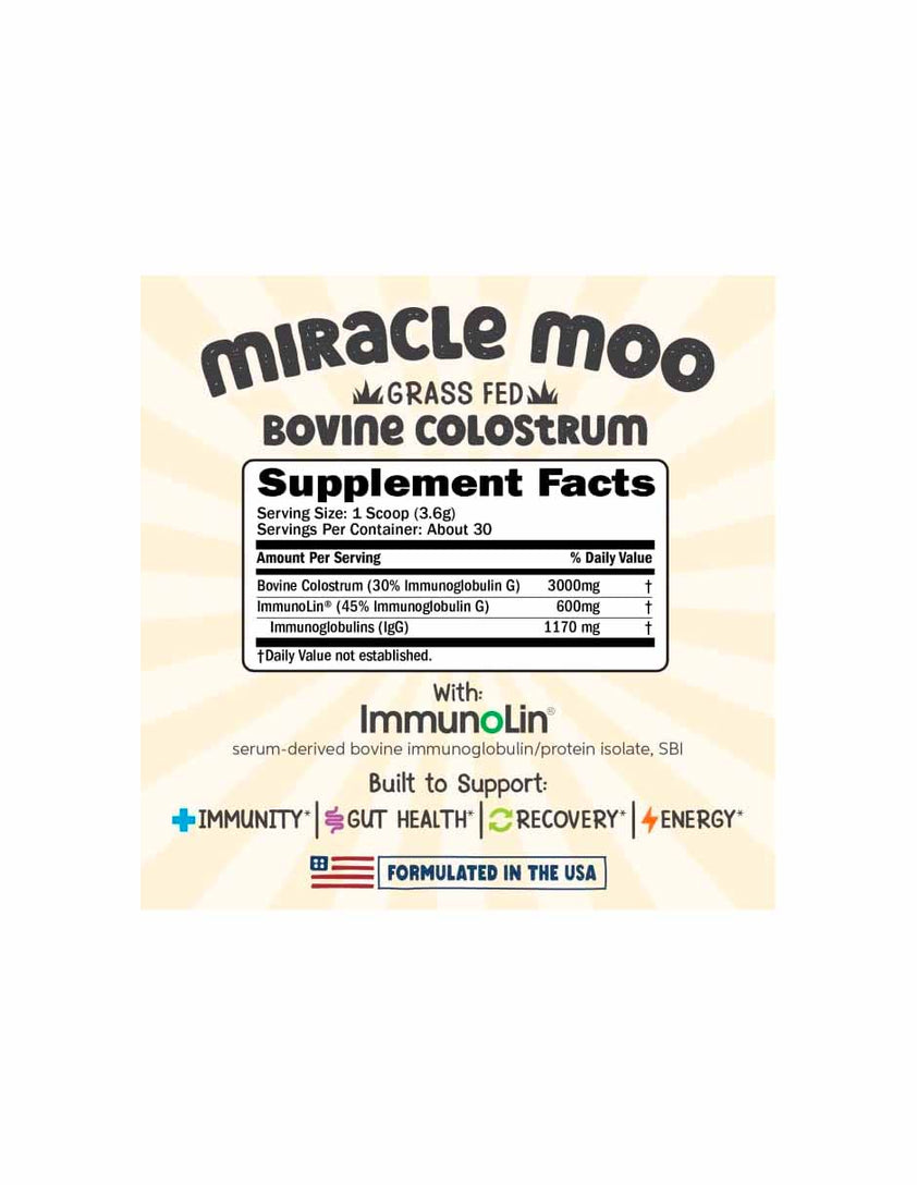 Miracle Moo Suplemento de calostro para la salud intestinal 30 porcion ...