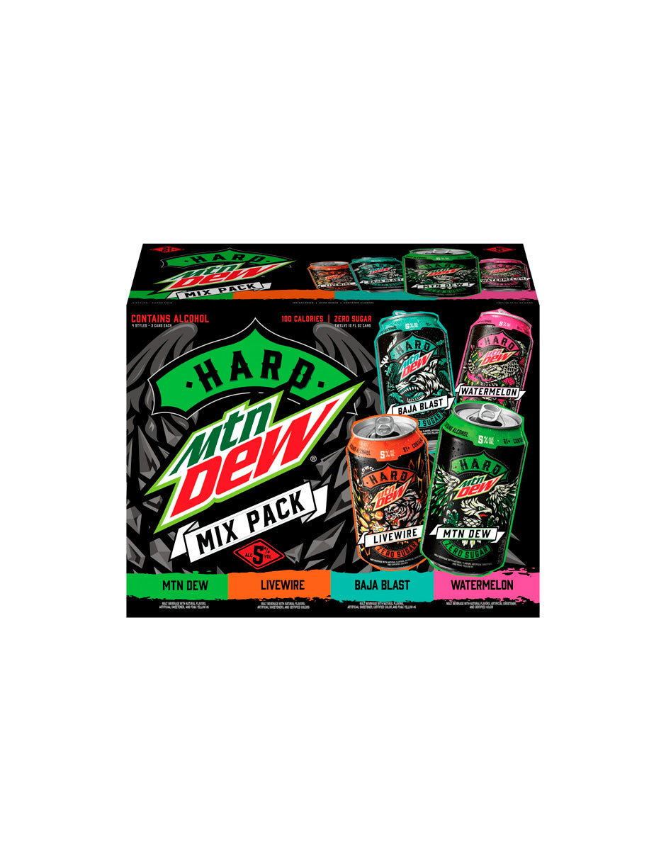 Hard Bebida de Malta de Variedad Clásica Mountain Dew Paquete de 12, Latas