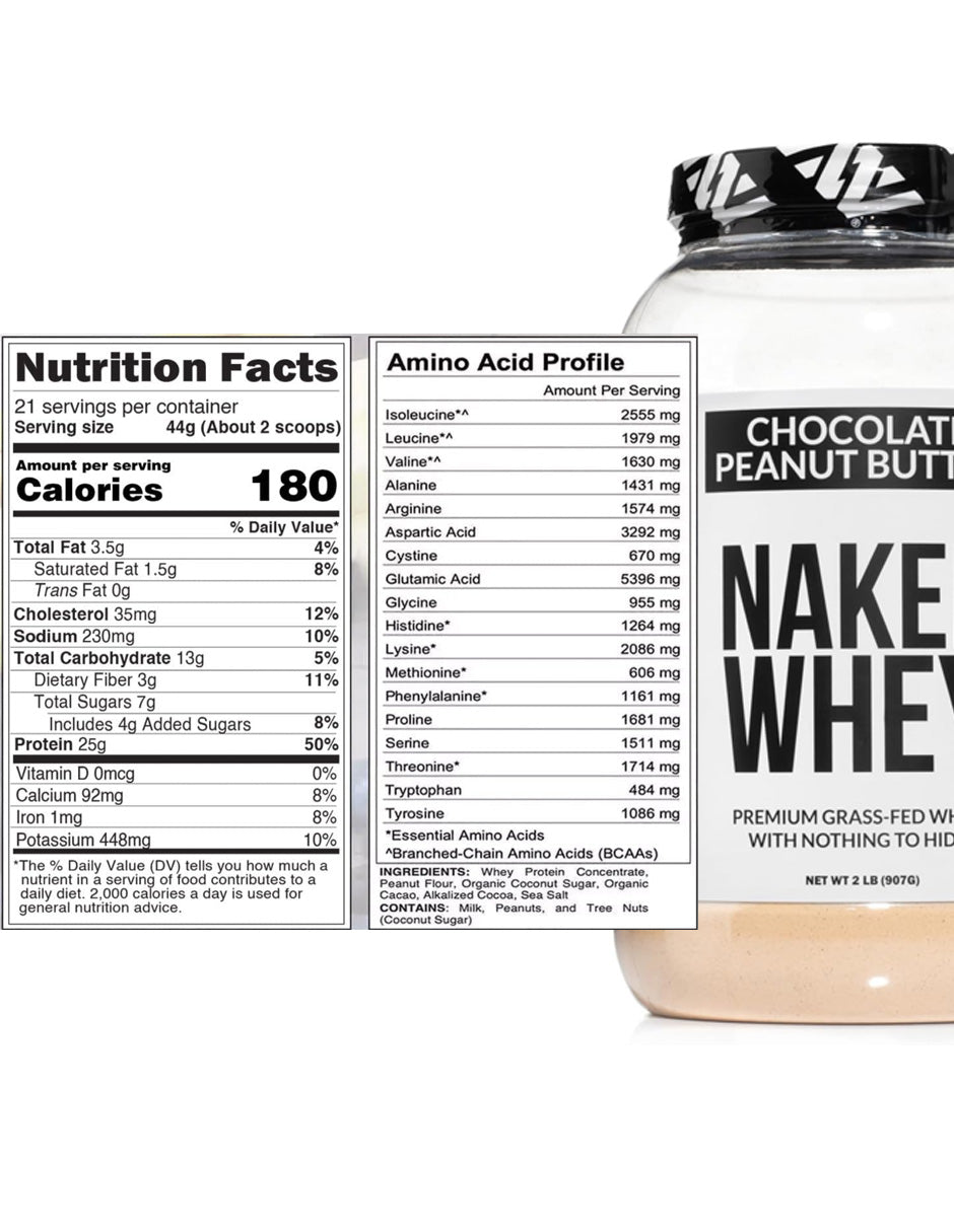 Proteína NAKED Suero Chocolate y mantequilla de Maní Grass Fed 25g, 907g