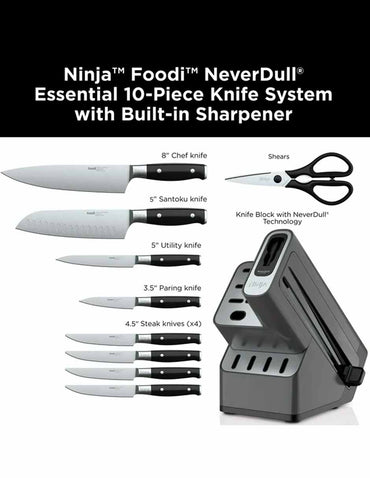 Ninja Foodi NeverDull set cuchillos 10 piezas con afilador, acero inoxidable