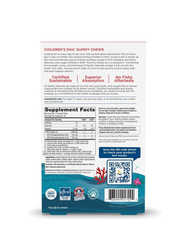 Gomitas DHA para niños Nordic Naturals Tropical Punch sin azúcar 30 gomitas masticables
