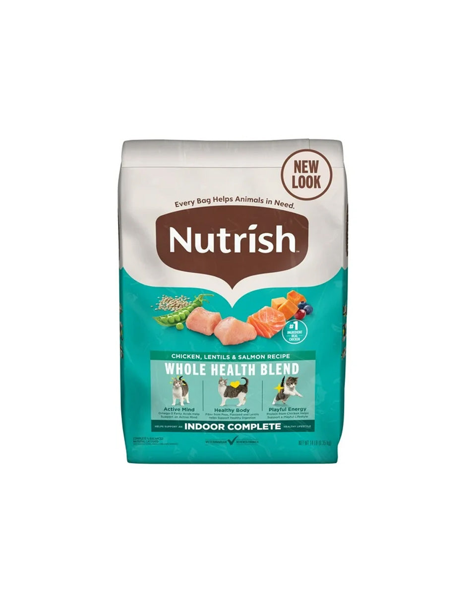 Alimento seco para gatos Nutrish Indoor sabor Pollo, Lentejas, Salmón 6.35kg
