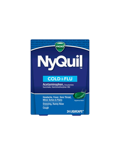 Vicks NyQuil Liquicaps, medicamento nocturno para el resfriado, la tos y la gripe, 24 unidades