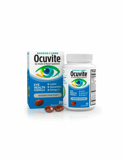 Ocuvite Suplemento de vitaminas para ojos con luteína, zeaxantina y omega 30 cápsulas