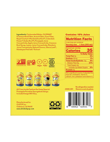 Refresco prebiótico OLIPOP Piña Bob Esponja 4 Pack