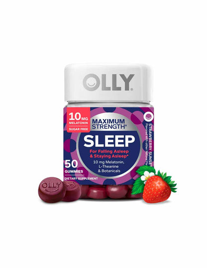 OLLY Gomitas para dormir 10 mg de melatonina, L-teanina, sabor a fresa, 50 gomitas