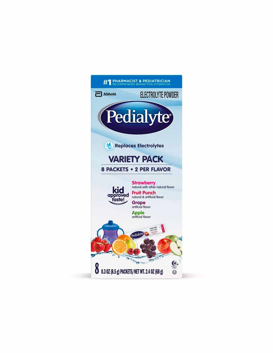 Pedialyte polvo de electrolitos, aprobado para niños 8 unidades