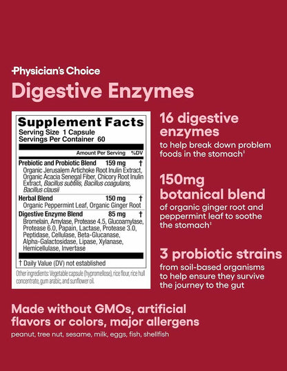 Physician's Choice Enzimas digestivas para la salud intestinal 60 cápsulas