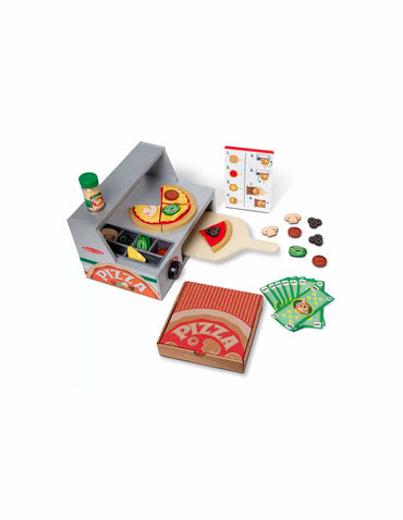 Melissa & Doug Juego de mostrador de pizza de madera 34 piezas