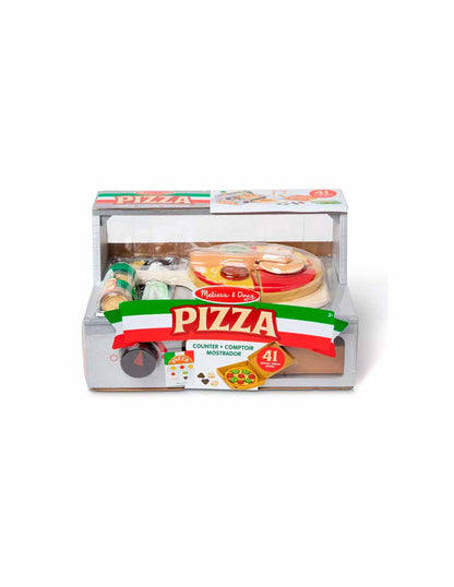 Melissa & Doug Juego de mostrador de pizza de madera 34 piezas