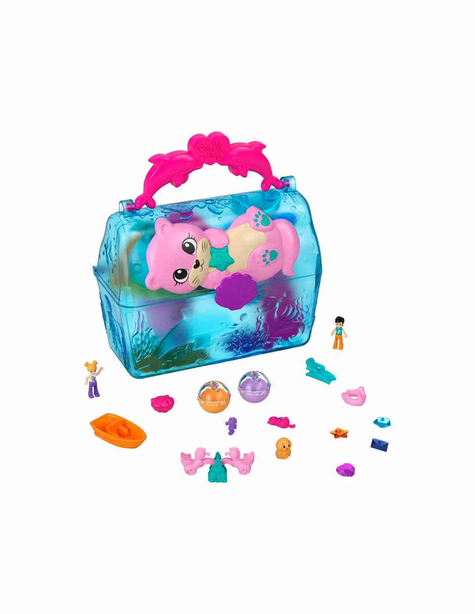 Polly Pocket Bahía mágica con 2 micromuñecas, 4 animales y accesorios