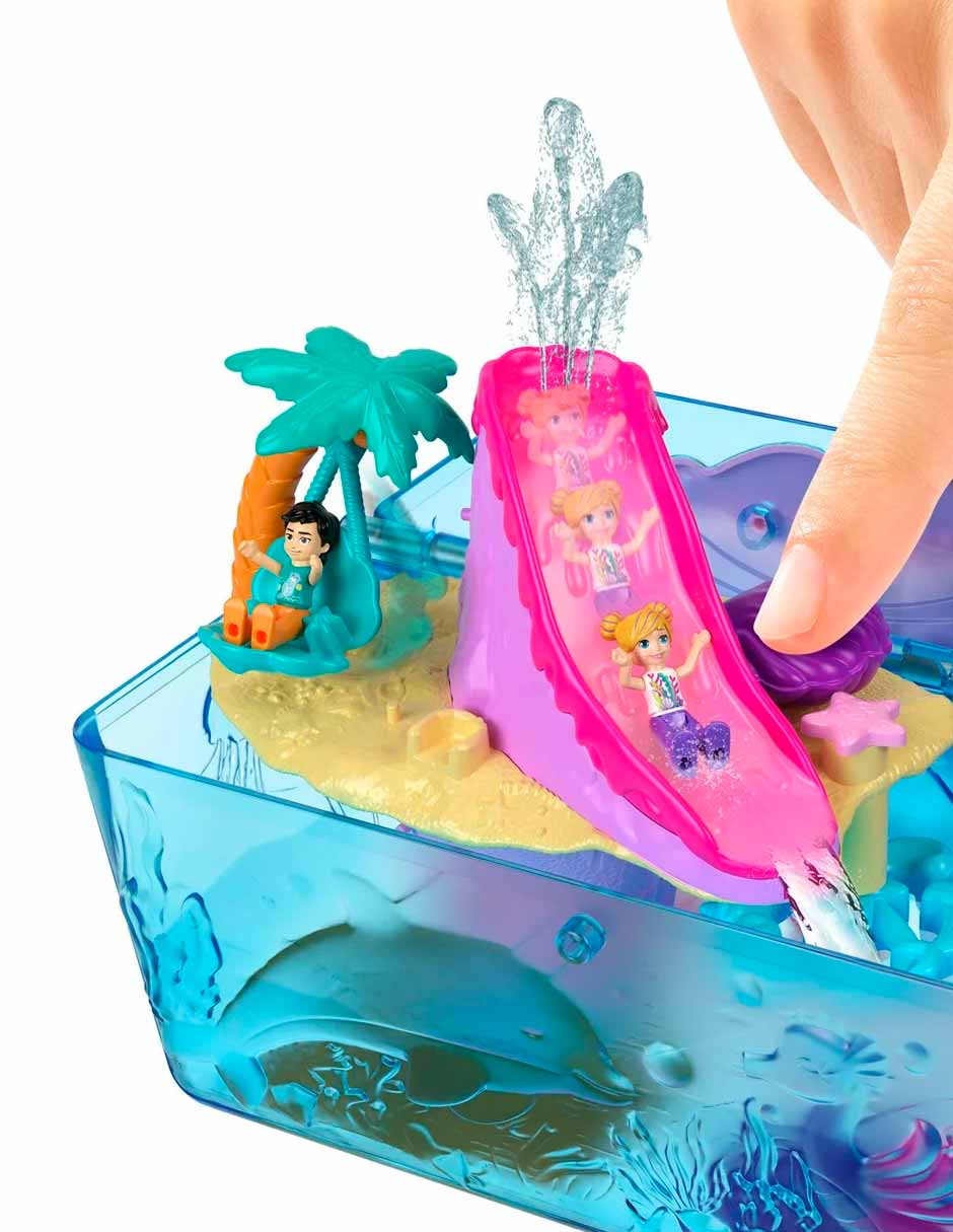 Polly Pocket Bahía mágica con 2 micromuñecas, 4 animales y accesorios