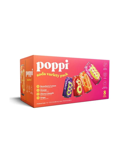 Refresco prebiótico Poppi variedad 8 latas 12 oz