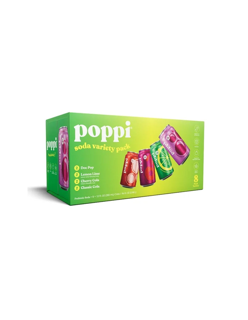 Refresco prebiótico Poppi variedad clásica 8 latas 12 oz