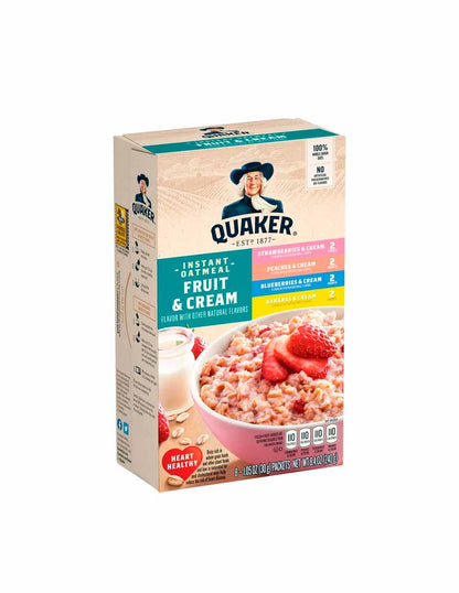 Quaker, Avena instantánea con frutas y crema, variado 8 paquetes