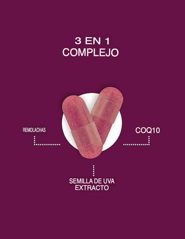 Cápsulas Qunol Beets 3 en 1 raíz de remolacha con CoQ10 y Semilla Uva