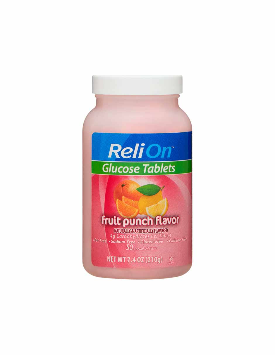 ReliOn tabletas de glucosa, sabor a ponche de frutas, 50 unidades