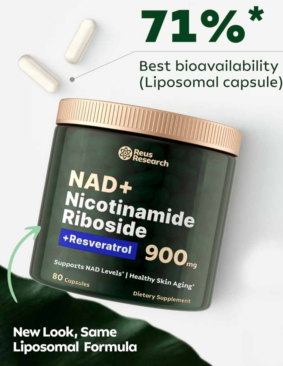 Reus Research NMN Suplemento NAD con resveratrol y quercetina 80 cápsulas