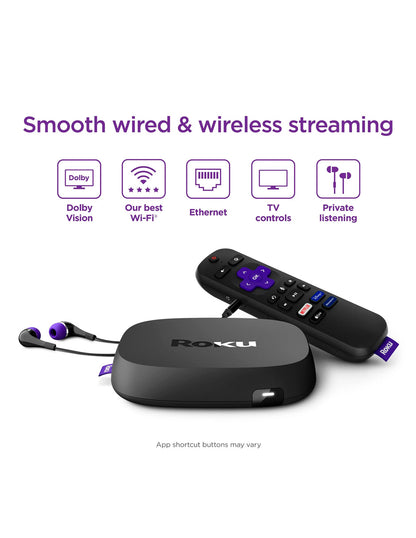 Dispositivo de transmisión Roku Ultra LT 4K/HDR/Dolby Vision/Wi-Fi® de doble banda con control remoto por voz Roku y cable HDM