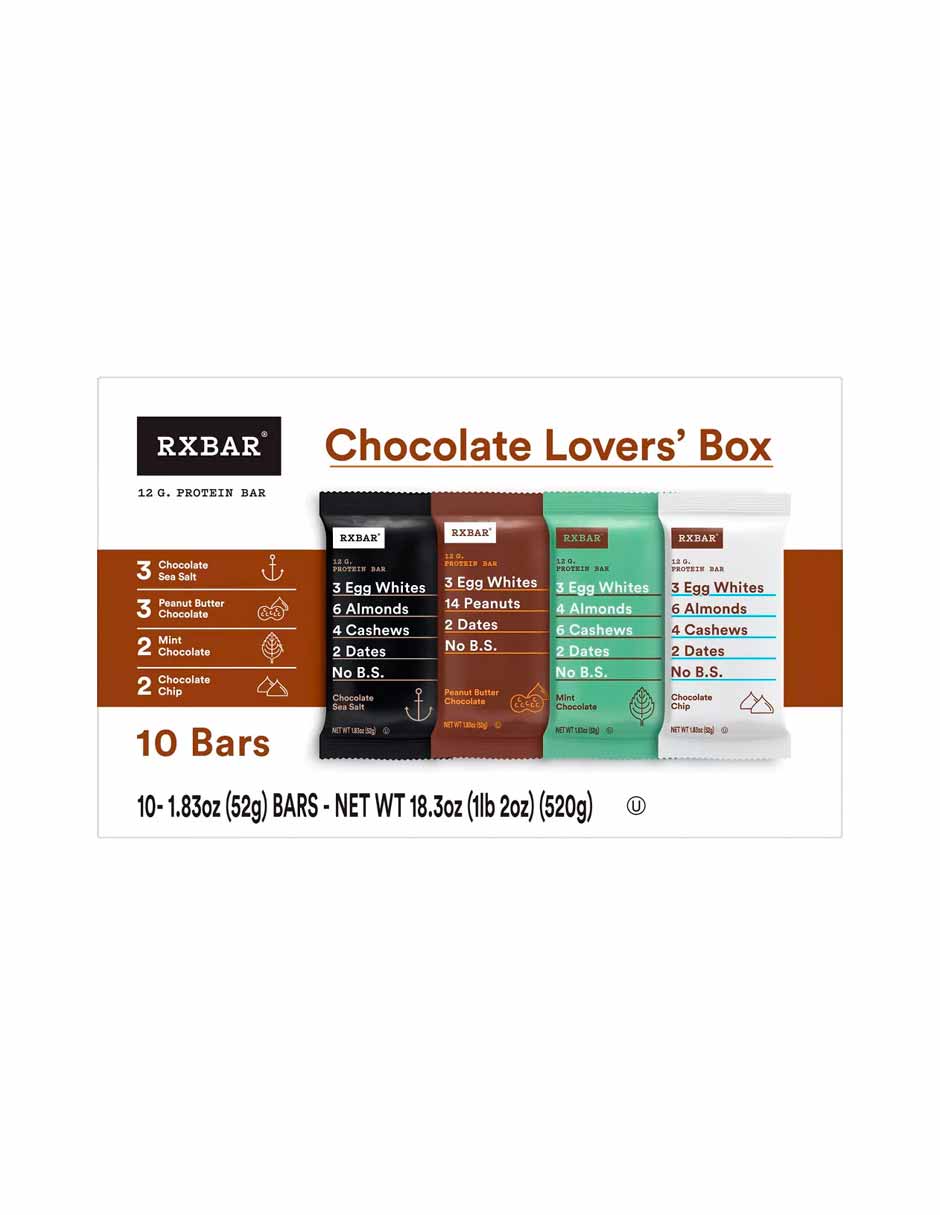 Barras de proteína RXBAR, 12 g de proteína, variedad chocolate 10 barras