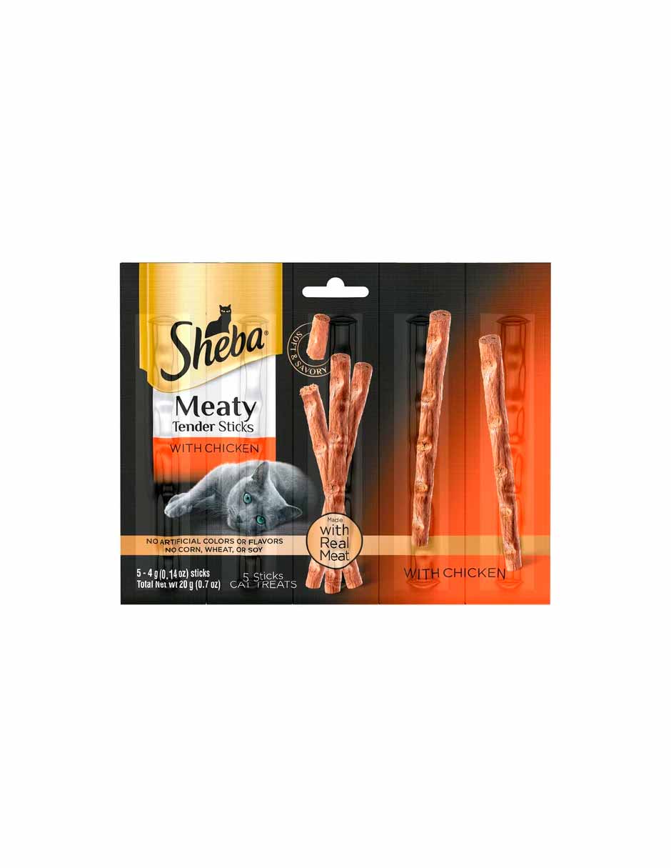 SHEBA Meaty Tender Sticks con golosinas para gatos de pollo 5 sticks