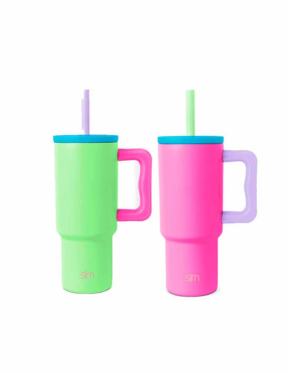 Simple Modern Vaso para niños de 24 onzas con asa y tapa de popote de silicona (variedad)