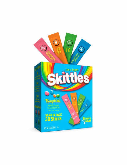 Skittles mezcla de bebida en polvo sin azúcar, tropical 30 sticks