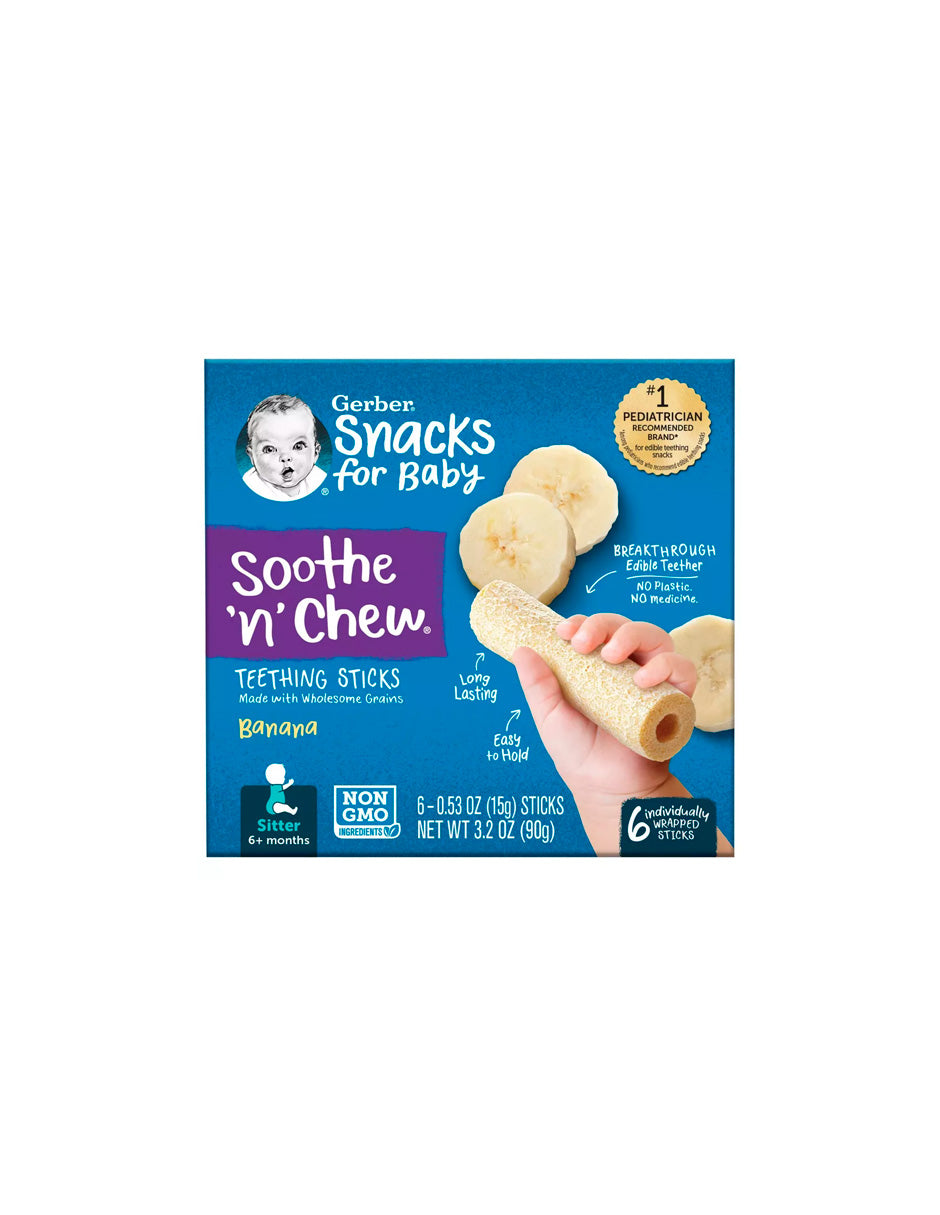 Palitos para la dentición Gerber Snacks for Baby Soothe n Chew, sabor a plátano, 30 piezas