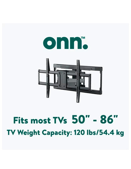 onn Soporte de Pared para TV de Movimiento Completo para TVs de 50" a 86", Inclinación de hasta 15 grados