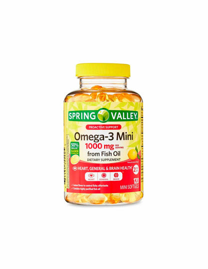 Spring Valley Proactive Support Omega-3 Mini de suplemento dietético de aceite de pescado, 1000 mg, 120 unidades