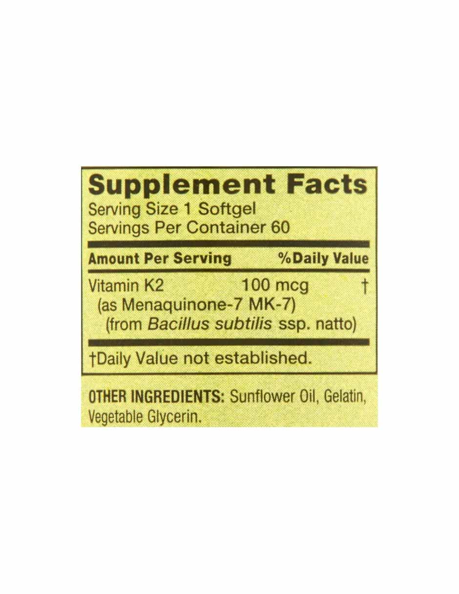 Spring Valley vitamina K2 cápsulas de gel 100 mcg, 60 unidades