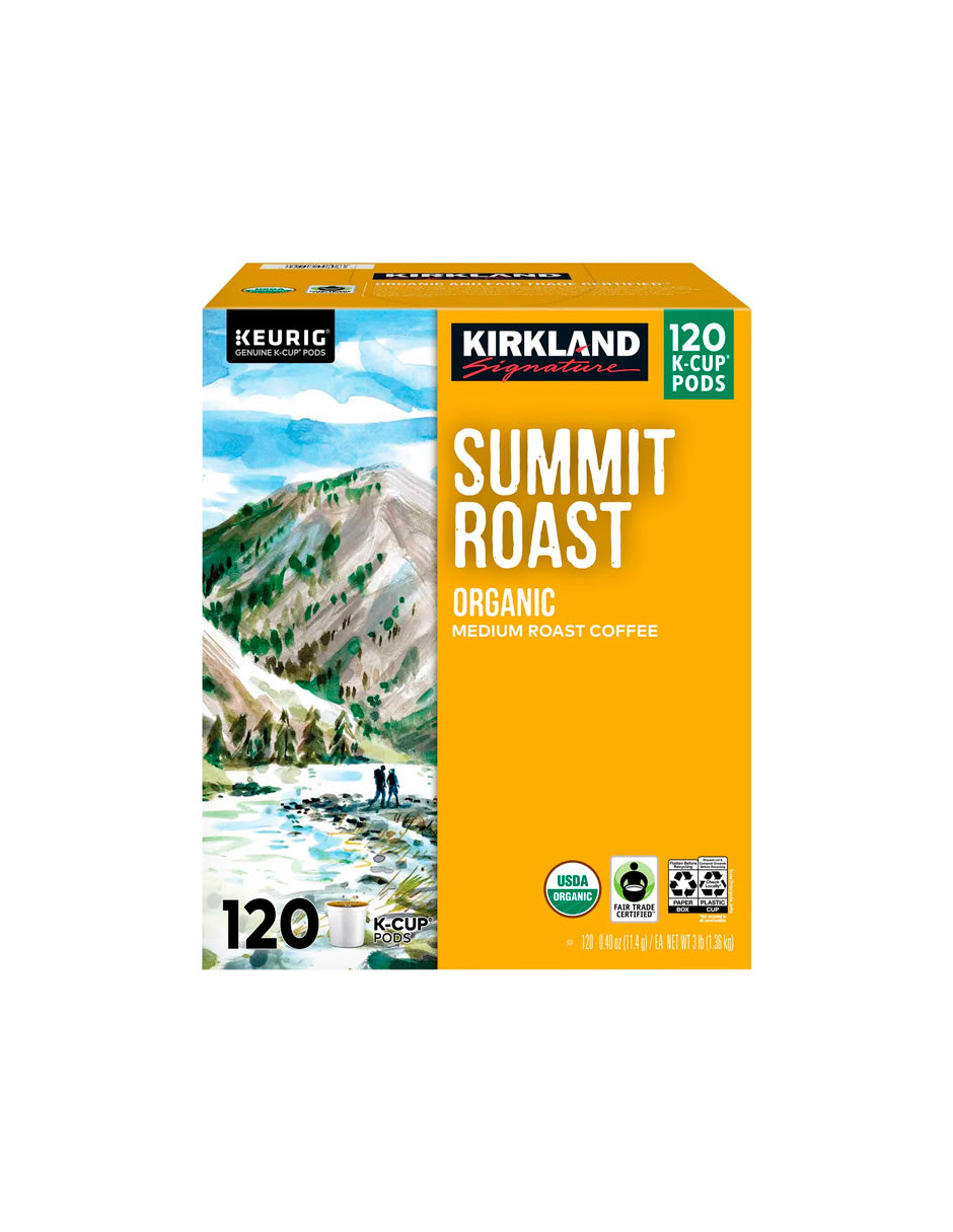 Cápsulas K-Cup de café orgánico Summit Roast de Kirkland Signature, 120 unidades