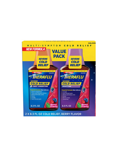 Theraflu Expressmax Jarabe medicinal para alivio diurno y nocturno para la tos severa, el resfriado y la gripe 2 pack