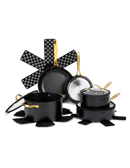Thyme & Table Juego de Cocina Antiadherente 12 Piezas Negro
