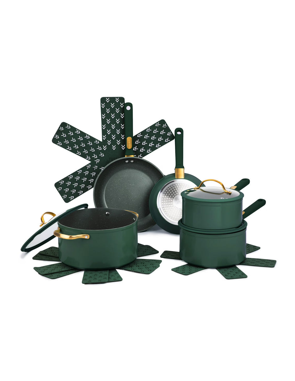 Thyme & Table set sartenes antiadherentes de granito de 12 piezas, verde