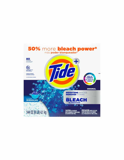 Tide Plus Bleach 80 cargas, detergente en polvo para ropa, 144 oz