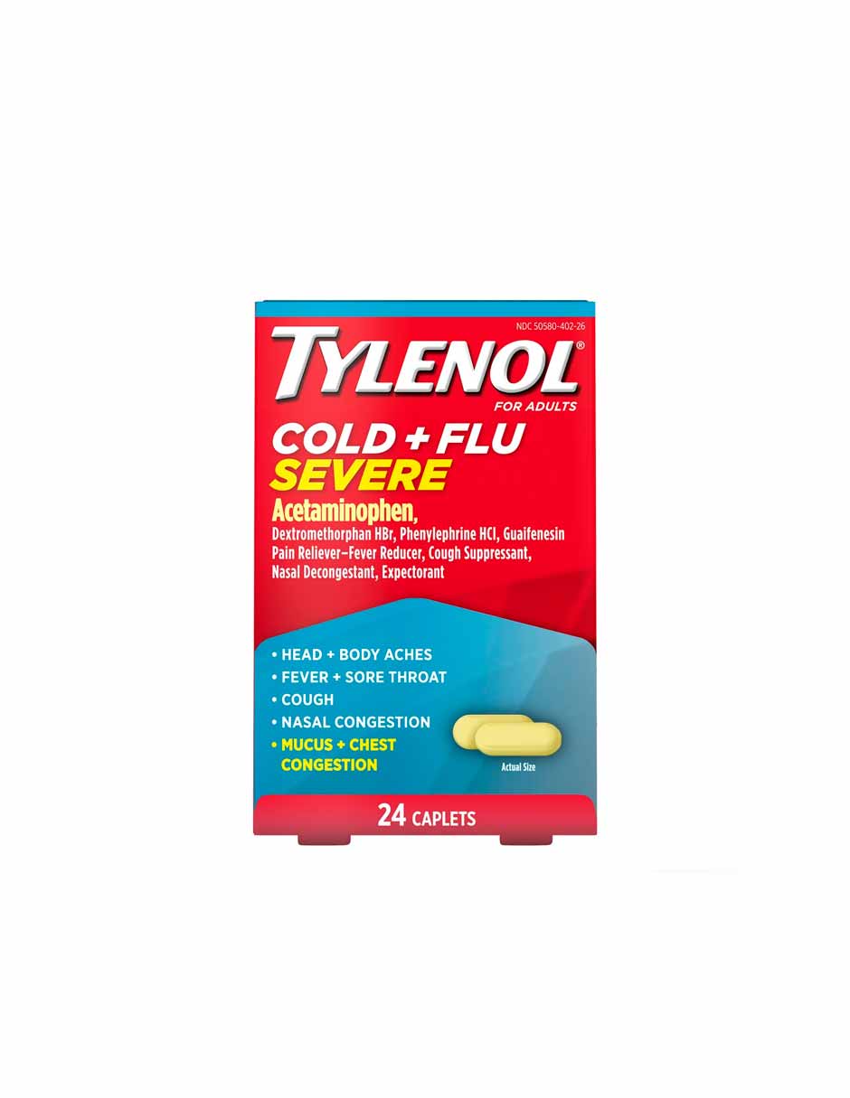 Tylenol Resfriado y gripe severo alivio de múltiples síntomas, 24 unidades
