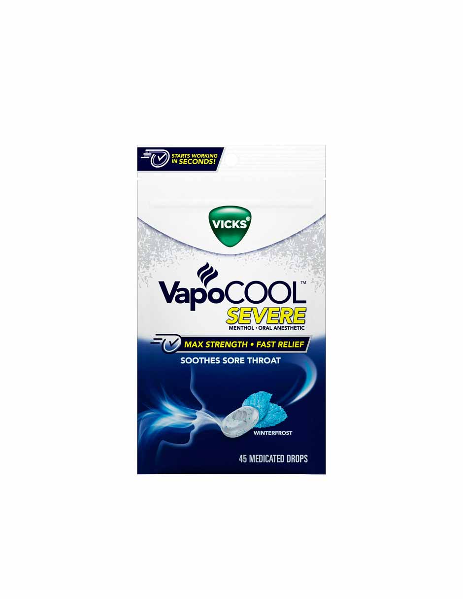 Vicks Vapocool pastillas medicadas para el dolor de garganta, mentol 45 unidades