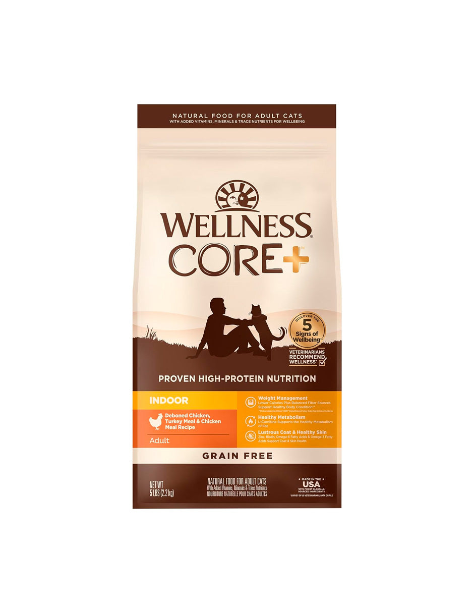 Alimento para gatos adultos Wellness® CORE® de interior: natural, sin cereales, con pollo, pavo y harina de pollo